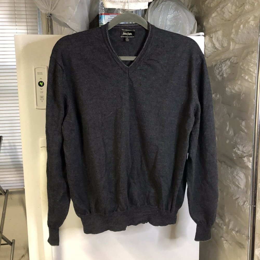 Neiman Marcus Mens Sweater XL Grey Merino Wool